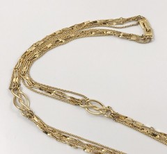 Vintage Monet Multi Strand Layered Long Necklace Gold Tone 32 In. #502