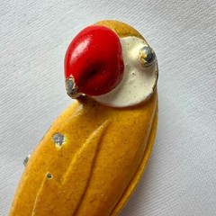 Vintage Tropical Yellow Enamel Red Feather Tail Parrot Bird Animal Brooch Pin