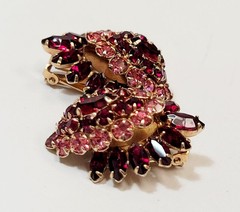 Vintage Pink Red Rhinestone Layered Schreiner Style Earrings
