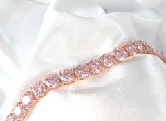 Vintage Sterling Silver 925 RoseGold on Large Pink Gemstone Tennis Bracelet 7.5″