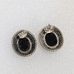 Vintage 925 Sterling Silver Genuine Black Onyx 20mm Earrings Signed A 5.5 Grams