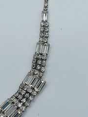Vintage Unsigned Rhodium Plated Art Deco Inspired Clear Crystal Full Parure Set