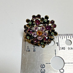 Vintage LaVintage Antiqued Gold Brass Purple Crystals Flowers Earrings Pierced