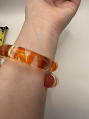 Vintage Clear Lucite Acrylic Candy Stripe Orange Yellow Bypass Bangle Bracelet
