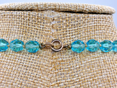 Antique Murano Venetian Glass Aqua Blue Wedding Cake Crystal Bead 39″ Necklace