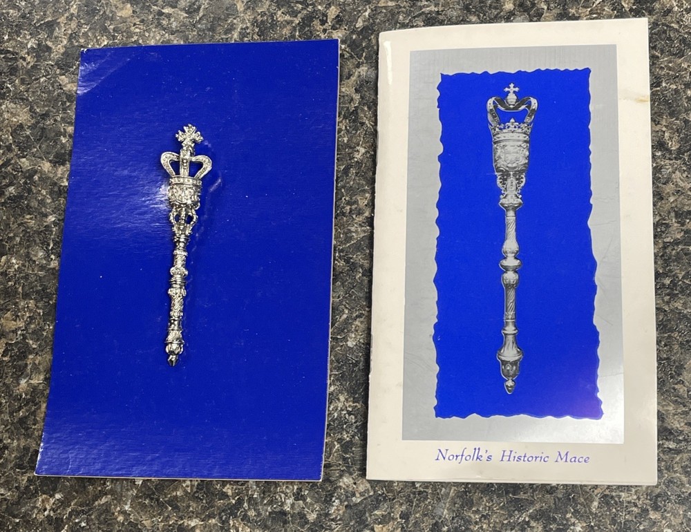 Vintage Norfolk, VA Historic Mace Brooch Pin 3-1/8″and 16 Page Booklet