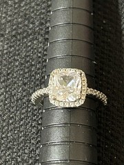 925 Sterling Silver Cushion Cut Cubic Zirconia Halo With Accents Ring Sz 4.25