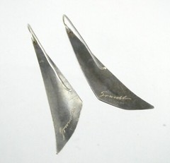 Vintage Grendl Signed Artisan Sterling Silver and Gold Hook Earrings 4g 2 1/8 In