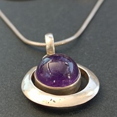 Sterling Silver Minimalist Necklace Modernist Solid Purple Stone Men Women VTG