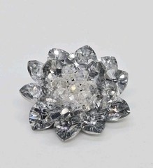 Flower Brooch White Crystals Rhinestone 3D Silver tone 2.5 in