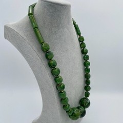 Artisan Jumbo Marbled Gold Green Resin Beaded Necklace Golden Spacer Beads 107g