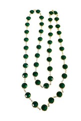 Long Gold Tone Emerald Green Crystal Station Necklace Faceted Bezel Set 36”