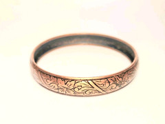 Vintage Solid Copper Etched Floral Bangle Bracelet 8″ Circumference Boho Jewelry