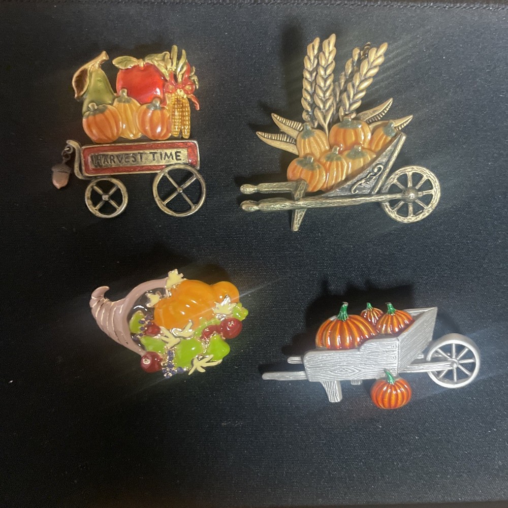 vintage brooch lot 4 pins fall autumn harvest Signed JJ KC