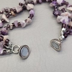 Amethyst Necklace Bracelet Pierced Earrings Set Purple Stone Layered JTV 20″