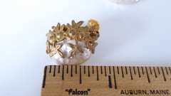 Miriam Haskell Earrings Baroque Faux Pearl Gilded Floral Clip-On Vintage 2400513