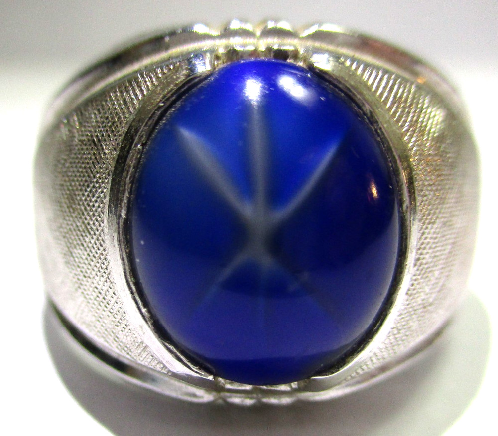 VINTAGE BLUE STAR SAPPHIRE COLOR COCKTAIL RING GYPSY HOSTESS DOME,SIGNED SETA