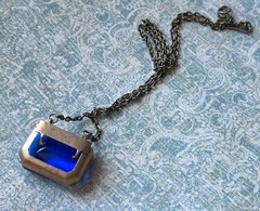 Vintage Necklace Art Deco Antique Blue Czech Glass Pendant