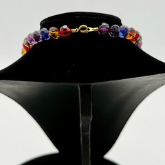 VTG Jewel Tone Bead Necklace Cut Multi Color Blue Green Red Purple Acrylic 18″L