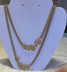 Vintage Crown Trifari Gold Tone Sautoir Openwork Lattice Link Necklace 50”