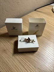 Swarovski Swan Crystal Rose Brooch 3.25″ Gold Tone Flower Stem Pin
