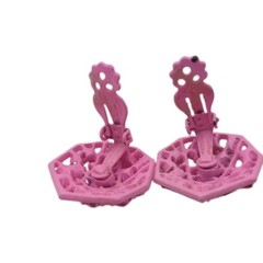 Vintage Pink Enamel Openwork Filigree Rhinestone Cage Earrings Octagon Clip-On