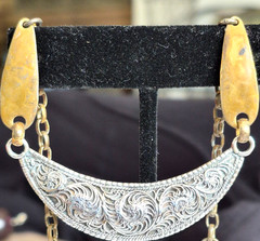 Vintage Marjorie Baer SF Sterling Silver Mixed Metal Curved Bar Pendant Necklace