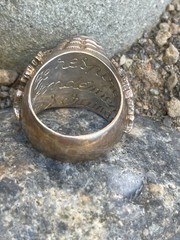 Antique signet silver PV 835 French Poison finger ring/red cabochon center