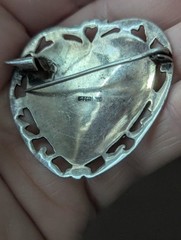 Vintage Siam Sterling Heart Black Niello Brooch Pin Lightning Goddess Love Art