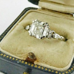 Art Deco 2CT White Asscher Cut Simulated Diamond Antique Style 925 Silver Ring