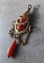 Victorian or Etruscan Revival Gold Filled and Natural Coral Lavalier 3.1g