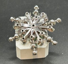 VINTAGE CORO PINK AND GREEN RHINESTONE BROOCH SILVER TONE SNOWFLAKE SHAPE SIGNED