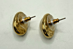 Vintage Givenchy Faux Pearl Gold Tone Oval Button Stud Earrings Signed .75 in