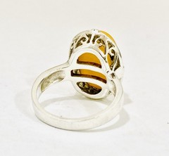 Vintage Ring Natural Baltic Egg Yolk Color Amber In 925 Sterling Silver US 6