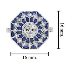 3Ct Art Deco Style Lab Created Diamond & Sapphire Floral 14K White Gold FN Ring