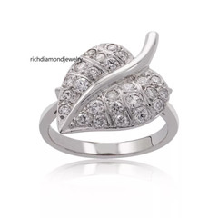 Featuring Pave Set 0.66CT Lab-Created White Diamonds Leaf Design 925 Silver Ring