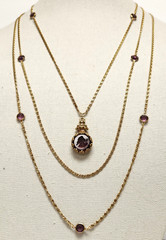 Vintage Goldette NY Purple Intaglio Bezel Set Crystal Gold Tone 3 Tier Necklace