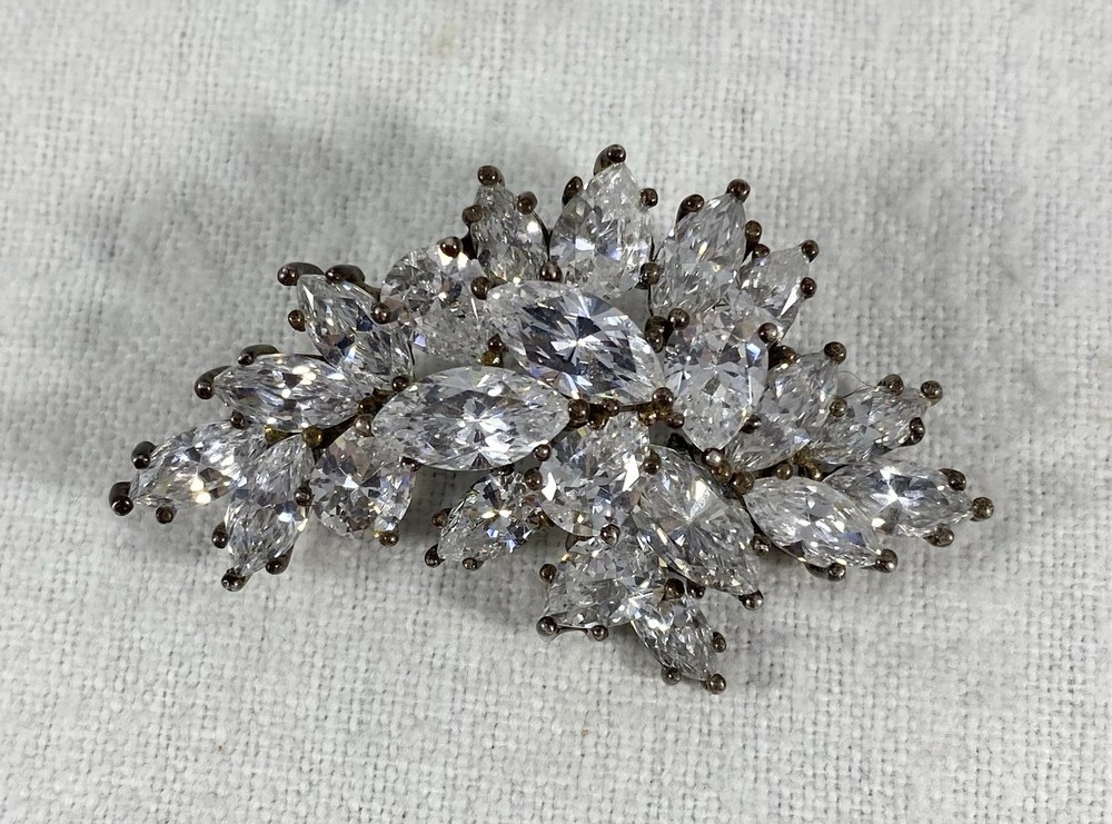 Vintage JJJ Sterling Silver CZ Brooch 11 Grams