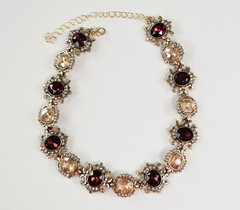 Simulated Chocolate Garnet & Aurora Borealis Rhinestone Choker Necklace 17″