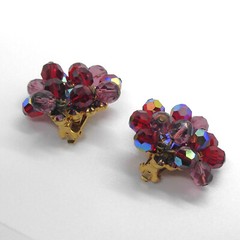Vintage Juliana D&E Red Purple Fuschia AB Cha Cha Rhinestone Brooch and Earrings