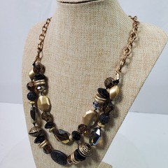 Casual Career Black & Gold Tone Statement Necklace 22 Inch
