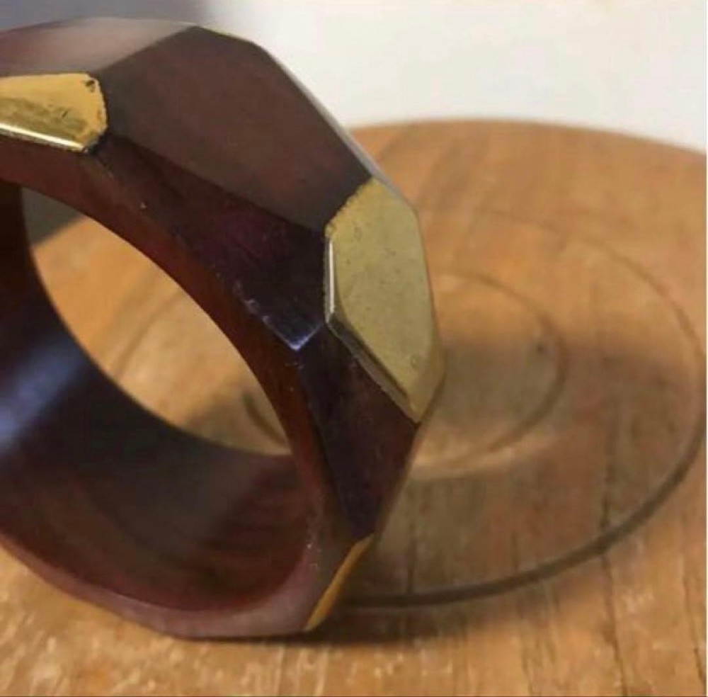 Vintage Wood Bangle Gold Accents Used Jewelry Not specified