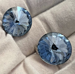 Vtg Weiss sky Blue Rivoli Rhinestone Silver-tone Earrings Clip On Round Bling!