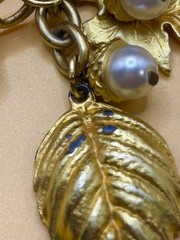 Georgiou Vintage Matte Gold Faux Pearl Acorn Cascading Leaf Necklace 30″