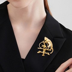 2Pc Antique Jewelry Cat Vintage Fishing Brooch Personality Fashion Zinc Alloy US