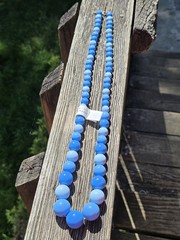 Vintage Hong Kong Blue Plastic Beaded Necklace Graduated Long Chunky Deadstock