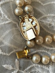 Vintage Double Strand Faux Pearl Necklace Mabe Cabochon Clasp 10mm 107.52g