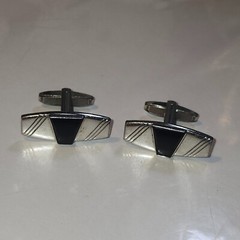 Foster Signed Vintage Cufflinks Modernist Silver and Black Lucite