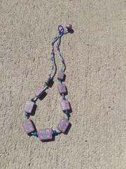 Vintage Polymer Clay Necklace 18in Blue Pink Purple Rectangle Beaded