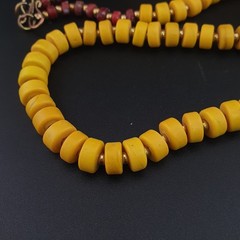 Antique African Sunburst Yellow Tire Glass Bead Necklace 24in 6.2–10.1mm